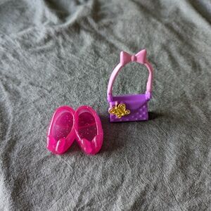 Disney Fancy Nancy Doll Minnie Shoes Purse Replacement Set 8" Pink Purple Set 2p